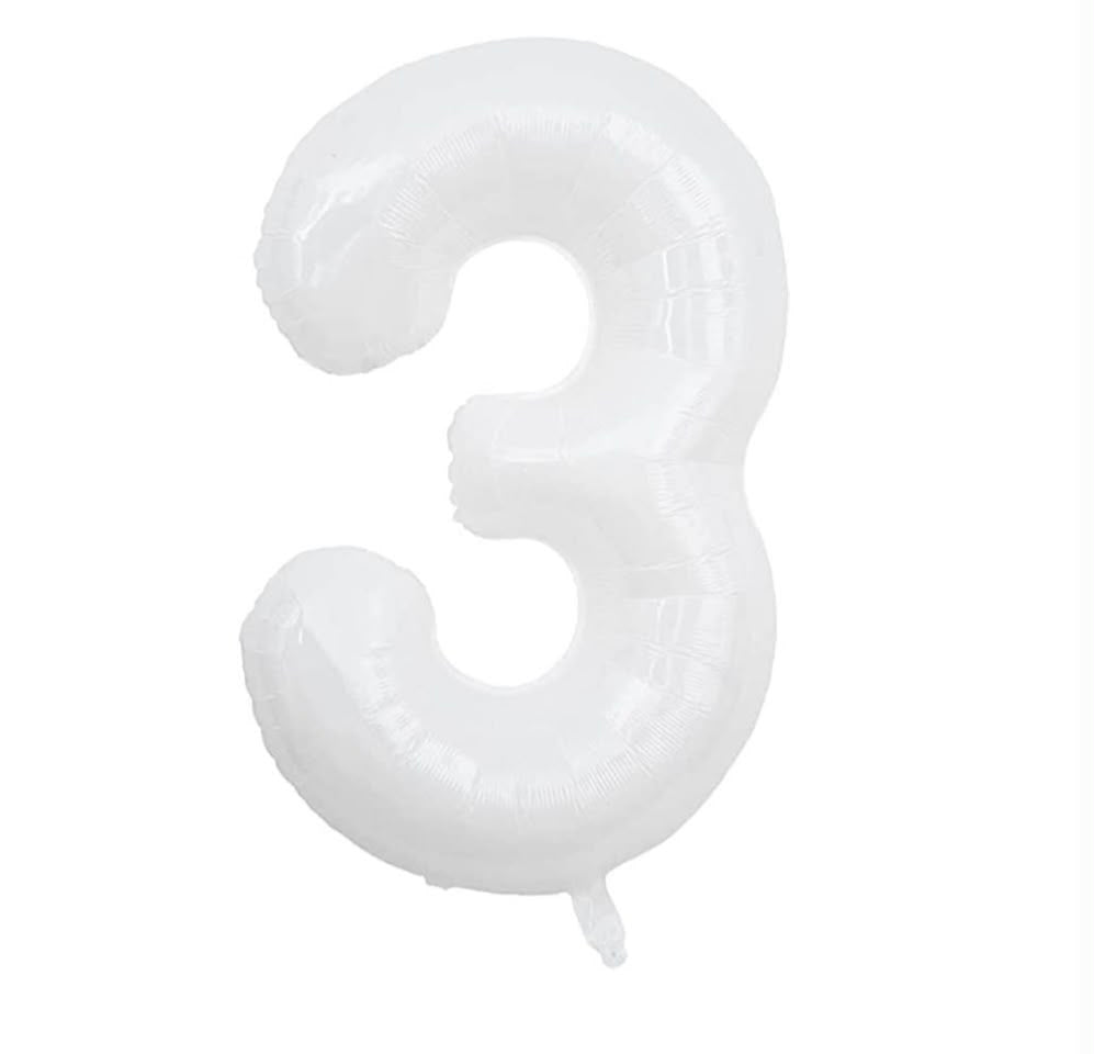 בלון ספרה 3 בגודל 34 אינץ בצבע לבן