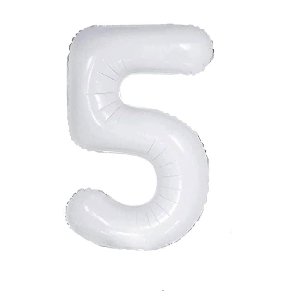 בלון ספרה 5 בגודל 34 אינץ בצבע לבן