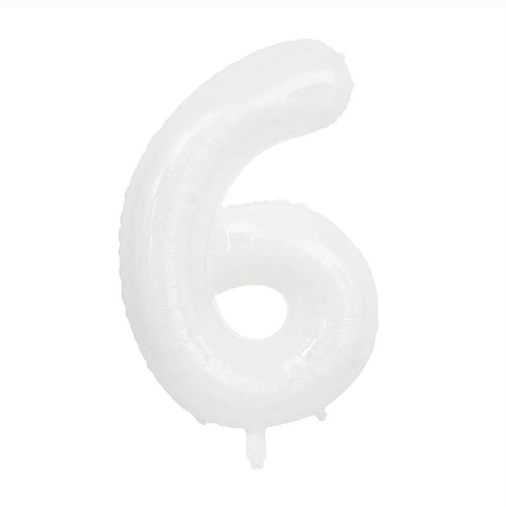 בלון ספרה 6 בגודל 34 אינץ בצבע לבן