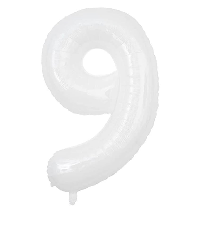 בלון ספרה 9 בגודל 34 אינץ בצבע לבן