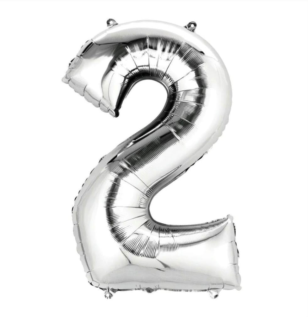 בלון ספרה 2 בגודל 34 אינץ בצבע כסף