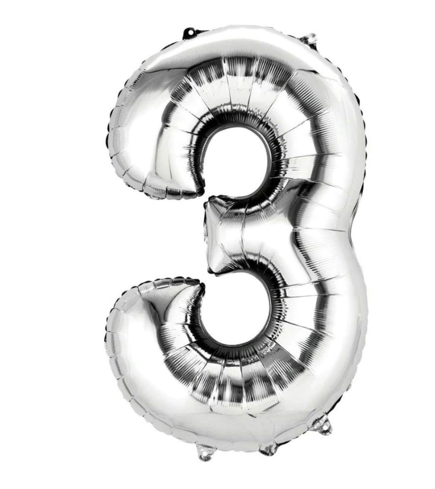 בלון ספרה 3 בגודל 34 אינץ בצבע כסף