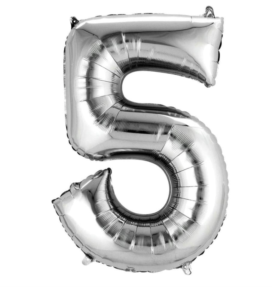 בלון ספרה 5 בגודל 34 אינץ בצבע כסף