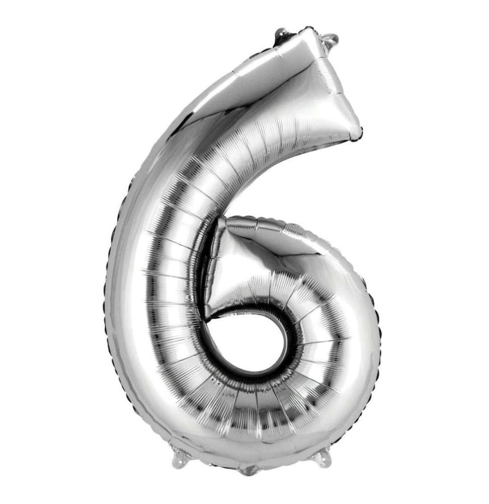 בלון ספרה 6 בגודל 34 אינץ בצבע כסף