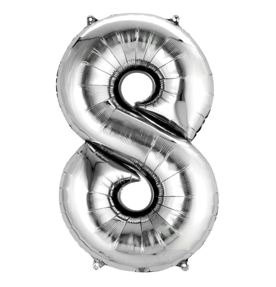 בלון ספרה 8 בגודל 34 אינץ בצבע כסף