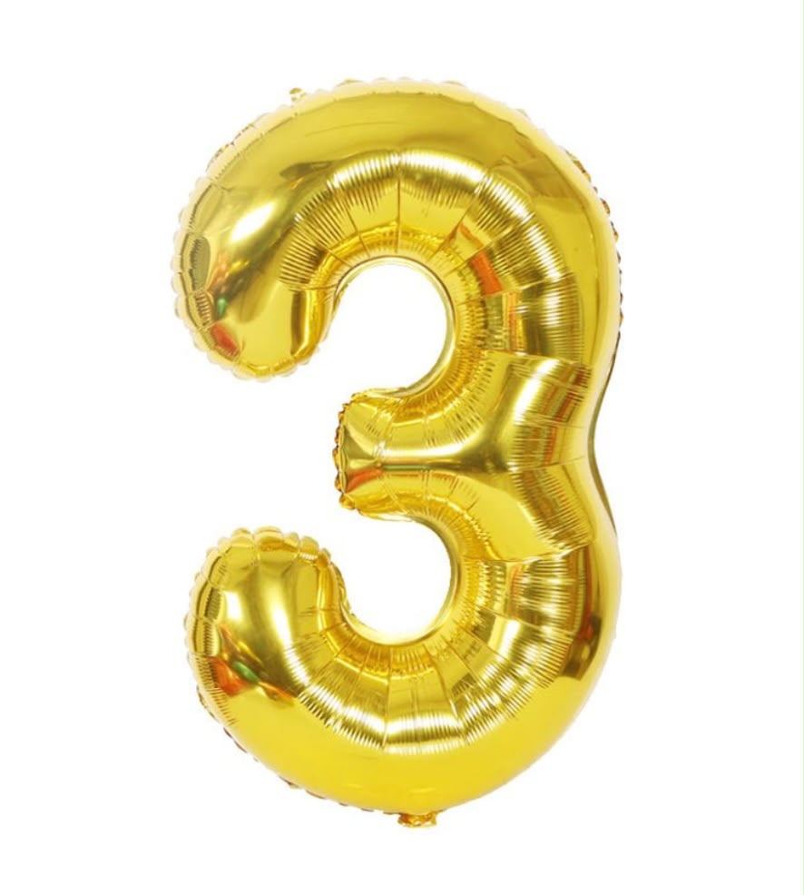 בלון ספרה 3 בגודל 34 אינץ בצבע זהב