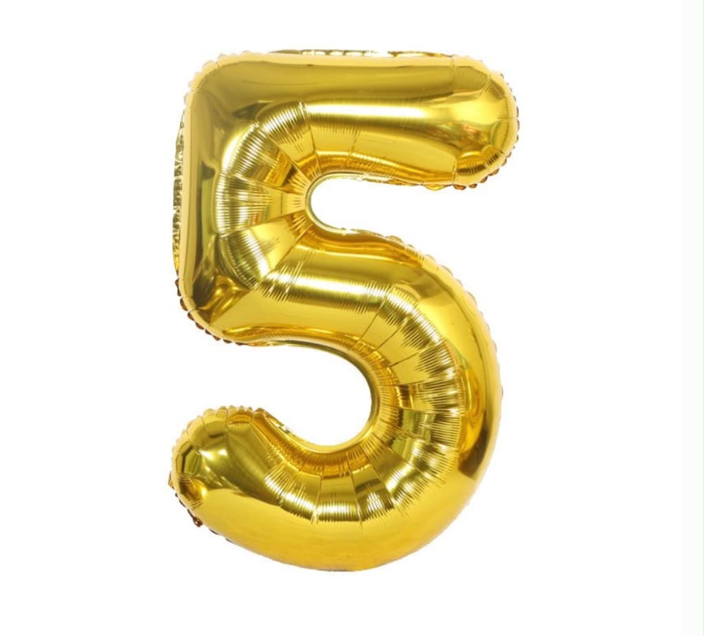 בלון ספרה 5 בגודל 34 אינץ בצבע זהב
