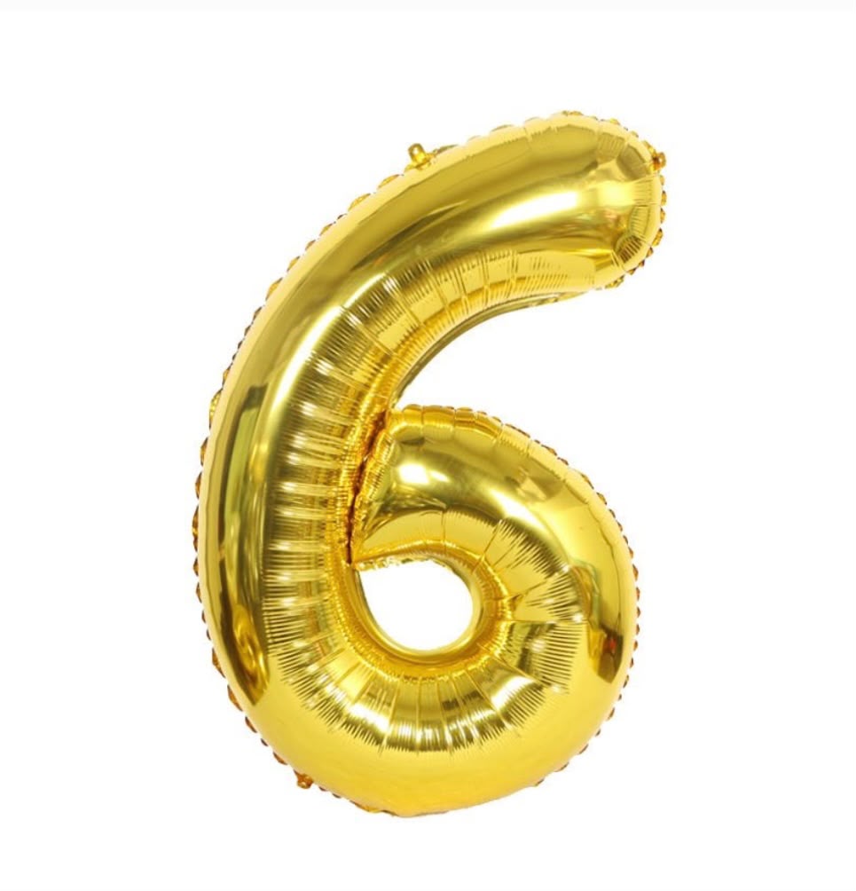 בלון ספרה 6 בגודל 34 אינץ בצבע זהב