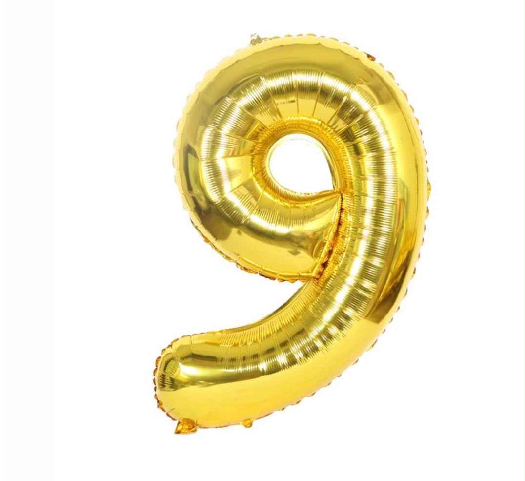 בלון ספרה 9 בגודל 34 אינץ בצבע זהב
