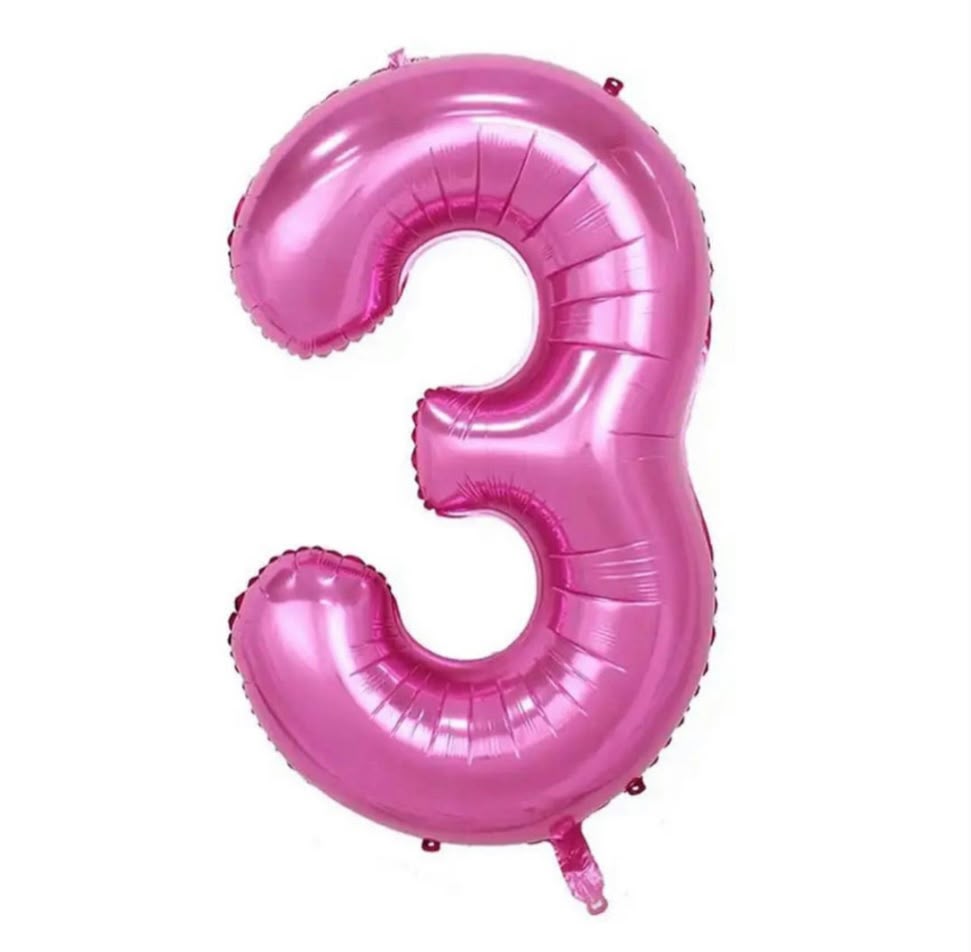 בלון ספרה 3 בגודל 34 אינץ בצבע ורוד